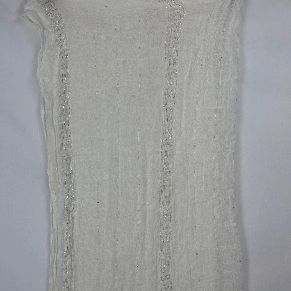 Van Heusen Cream Shimmer Wrap Scarf – Sheer Metallic Stripe Long Stole